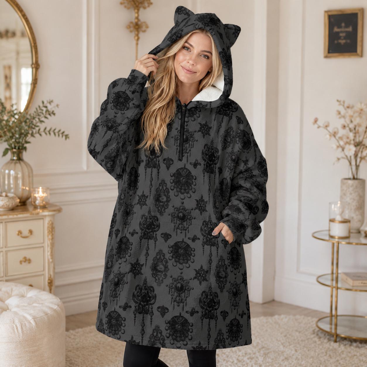 Gothic Hoodie Blanket, Dark Academia Wearable Blanket, Oversized Cozy Lounge Gift
