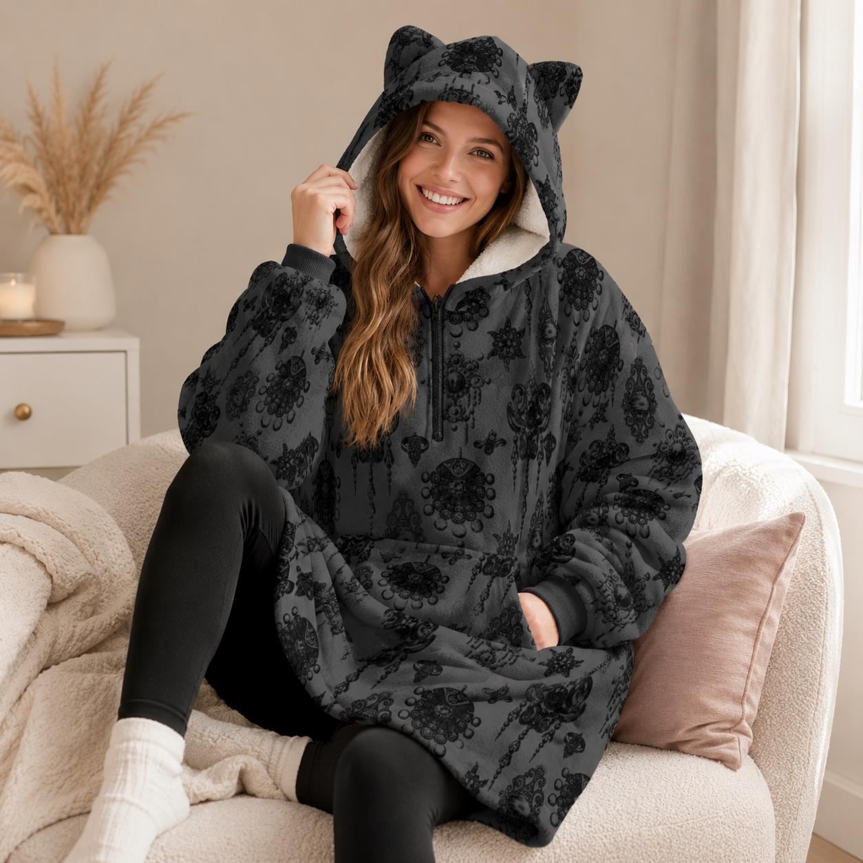 Gothic Hoodie Blanket, Dark Academia Wearable Blanket, Oversized Cozy Lounge Gift