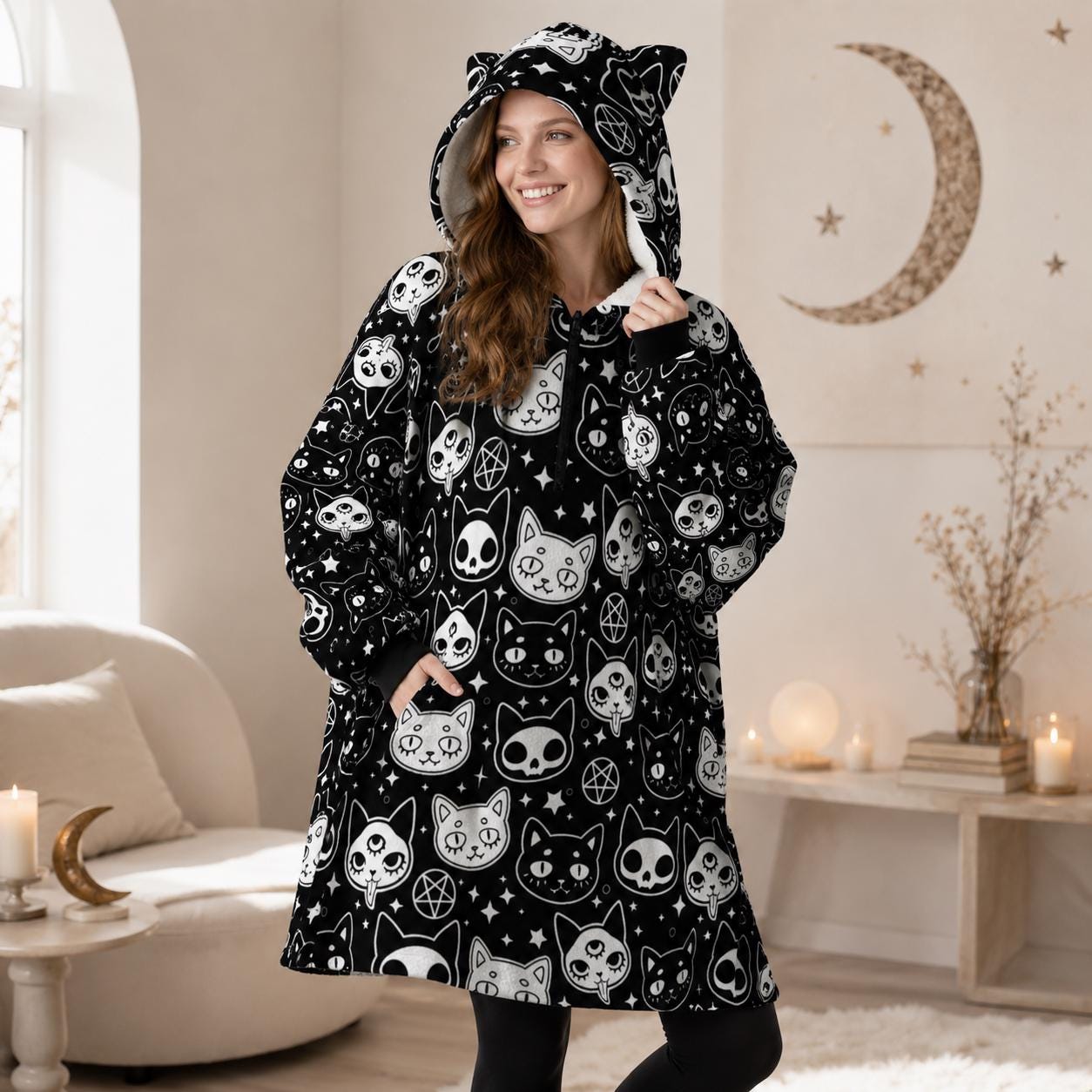 Black Cat Lover Blanket Hoodie
