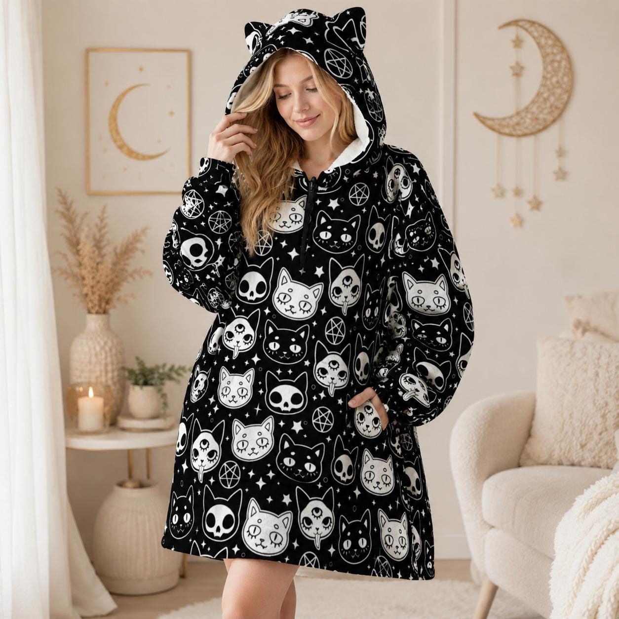 Black Cat Lover Blanket Hoodie