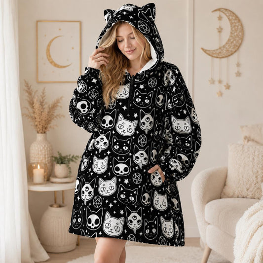 Black Cat Lover Blanket Hoodie