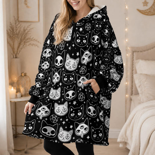 Black Cat Lover Blanket Hoodie