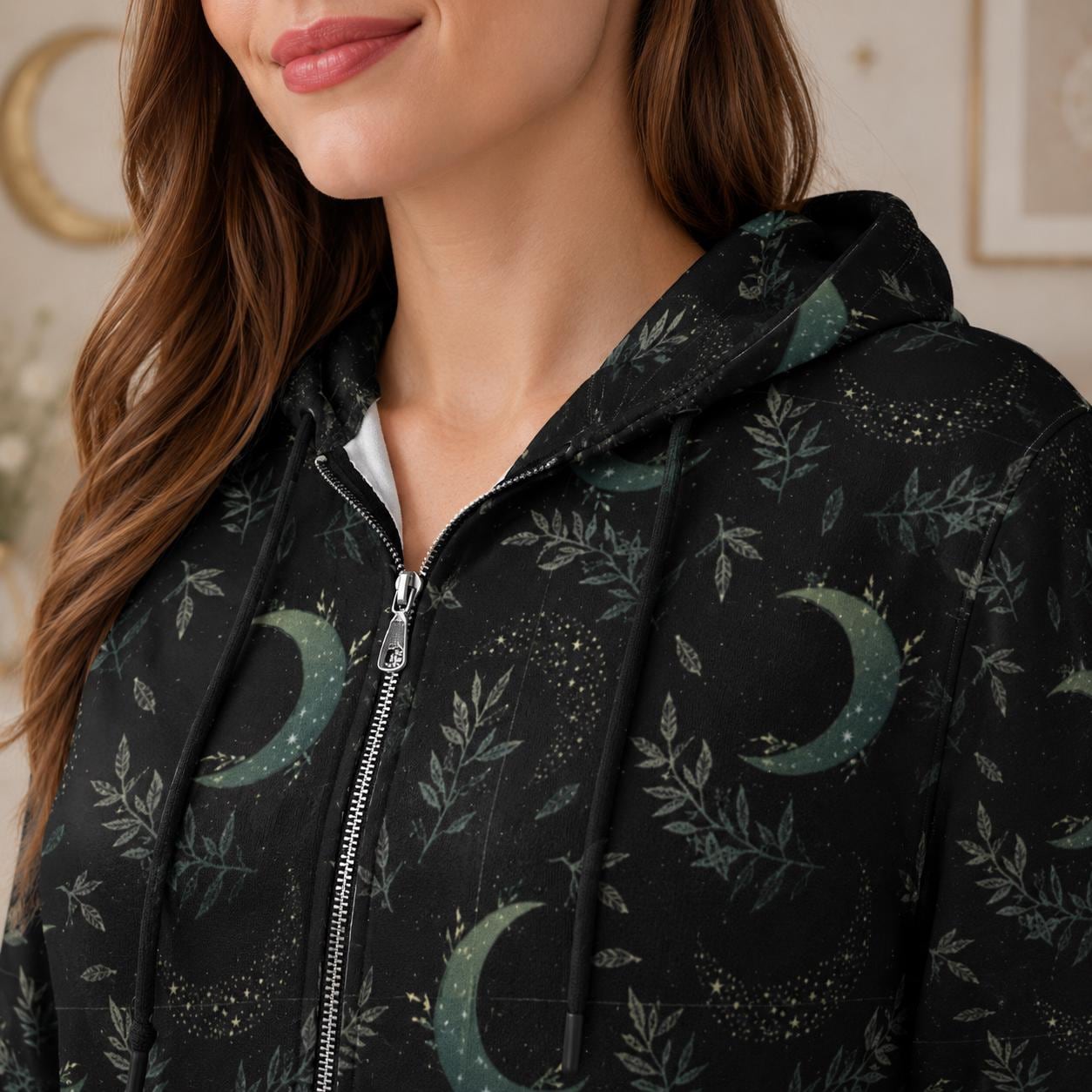 Moon and Stars Hooded Gothic Duster Cardigan with Celestial Print