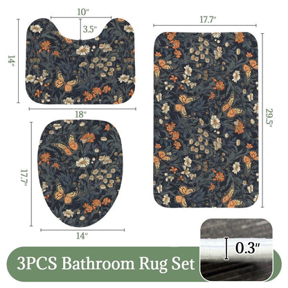 Monarch Butterfly Floral Shower Curtain, Dark Cottagecore Botanical Bath Decor