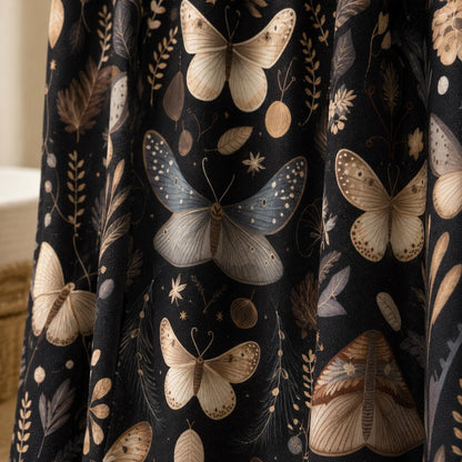 Moth Botanical Shower Curtain, Dark Cottagecore Butterfly Bath Decor