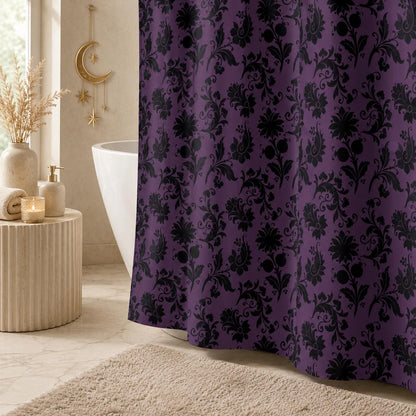 Purple Damask Shower Curtain, Gothic Baroque Bath Decor, Victorian Floral Style