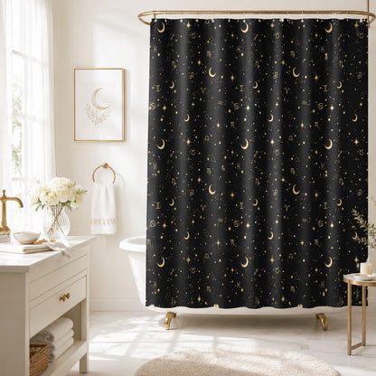 Celestial Zodiac Shower Curtain, Astrology Moon Star Bathroom Decor