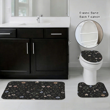 Dark Academia Floral Bathroom Rug Set, Vintage Botanical Bath Mats, Cottagecore Toilet Decor