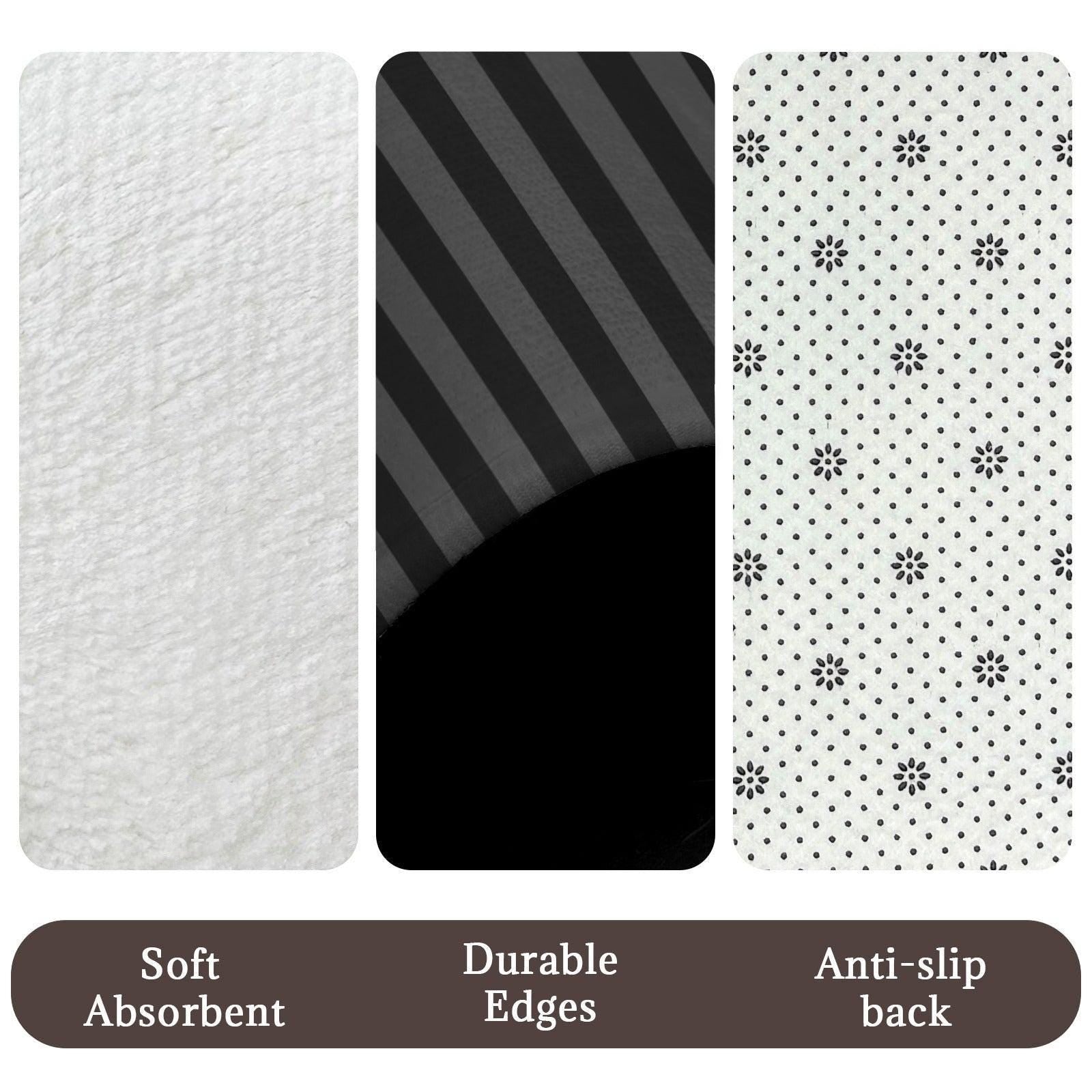 Black Gray Striped Bath Mat Set, Toilet Lid Cover, Contour Rug, Monochrome Decor