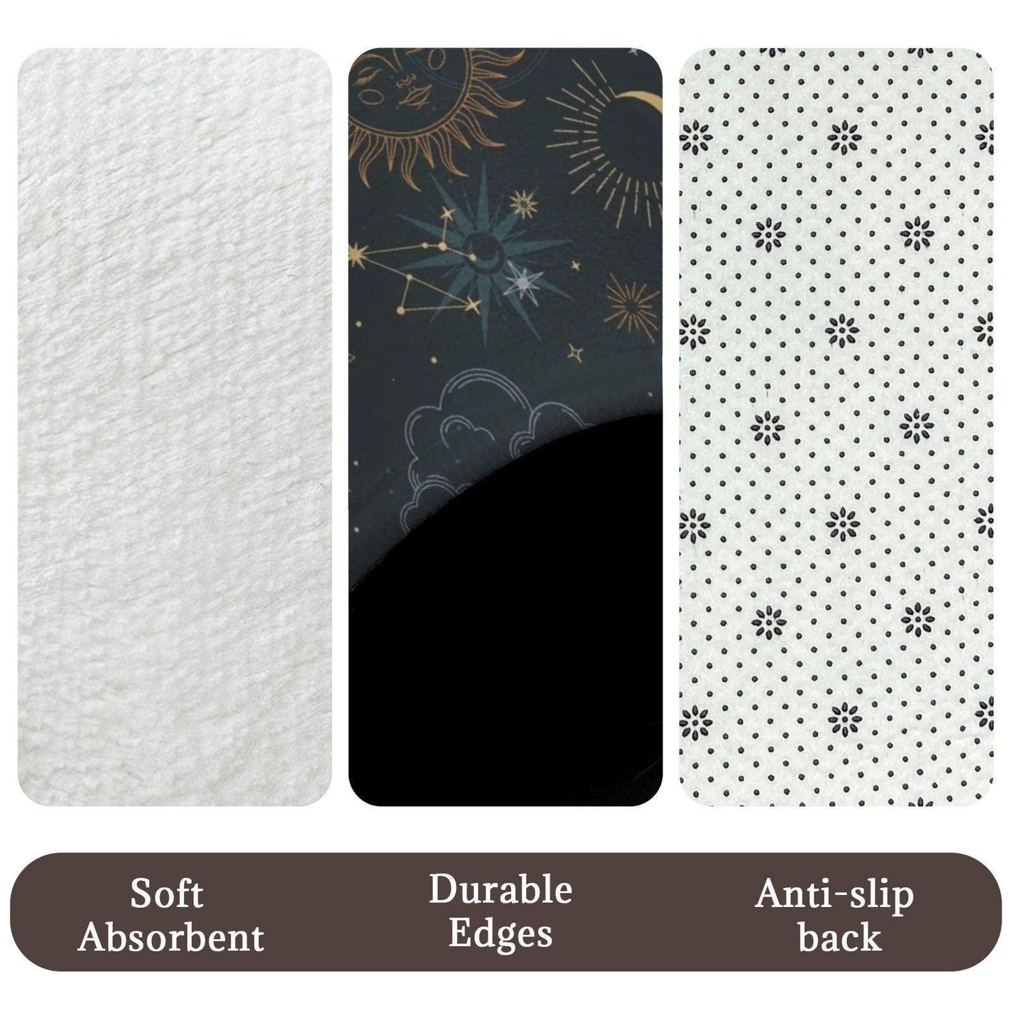 Celestial Bathroom Rug Set, Sun Moon Stars Contour Toilet Lid Cover, Mystic Astrology Mat