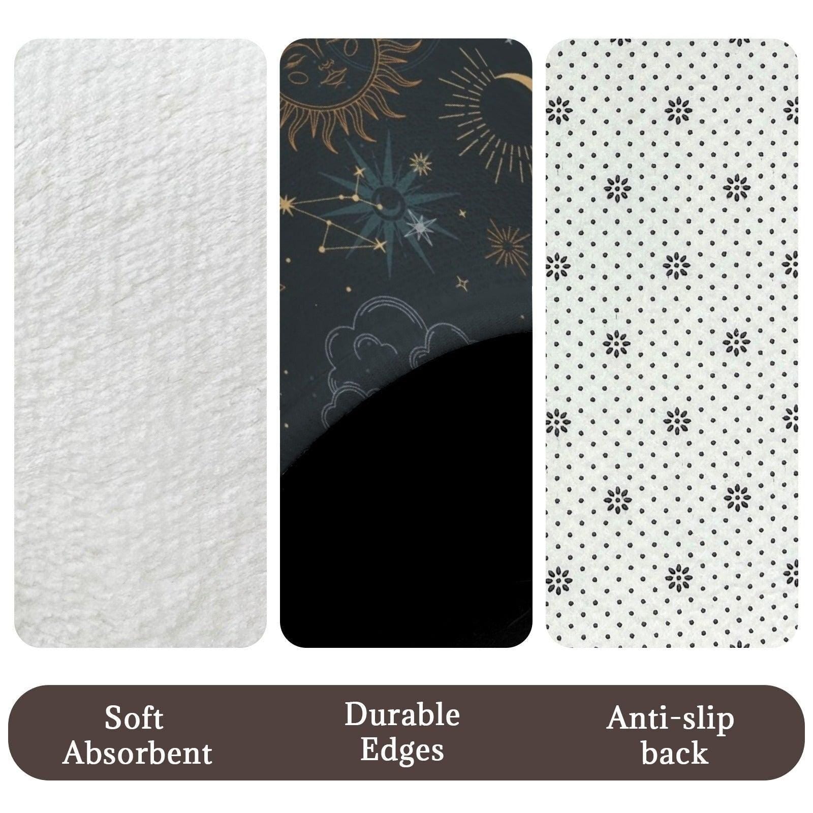 Celestial Bathroom Rug Set, Sun Moon Stars Contour Toilet Lid Cover, Mystic Astrology Mat