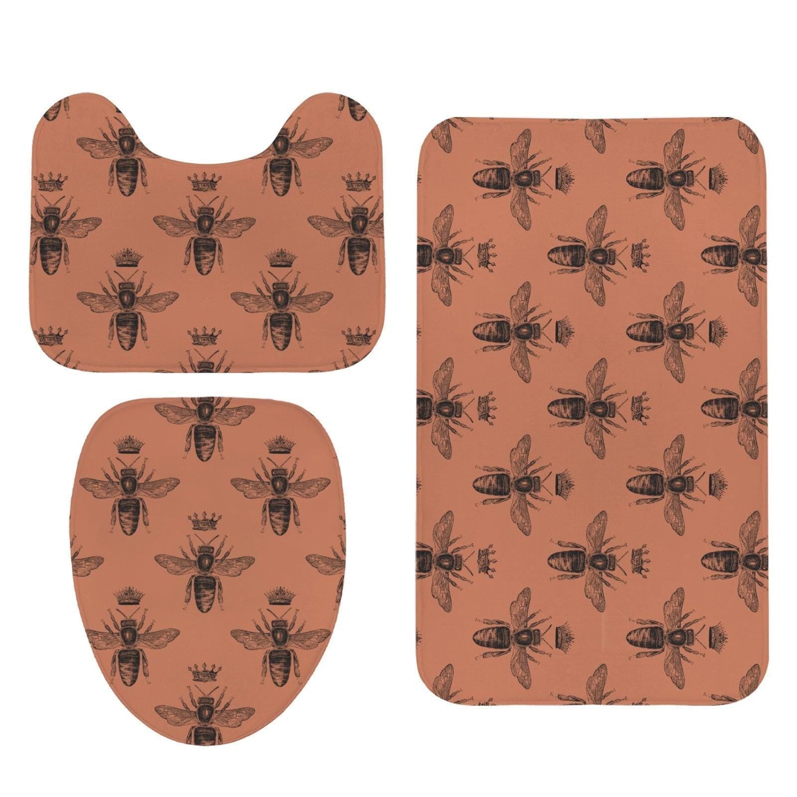 Queen Bee Terracotta Bath Mat Set, Vintage Insect Cottagecore Bathroom Rug