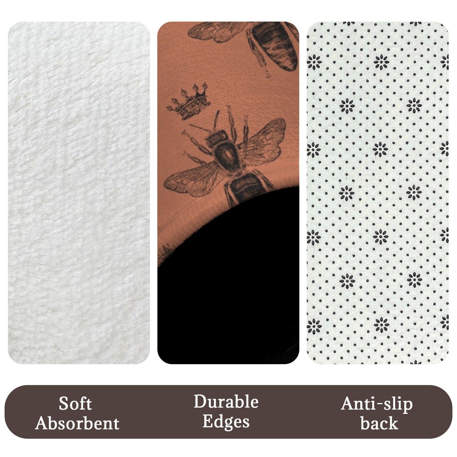 Queen Bee Terracotta Bath Mat Set, Vintage Insect Cottagecore Bathroom Rug