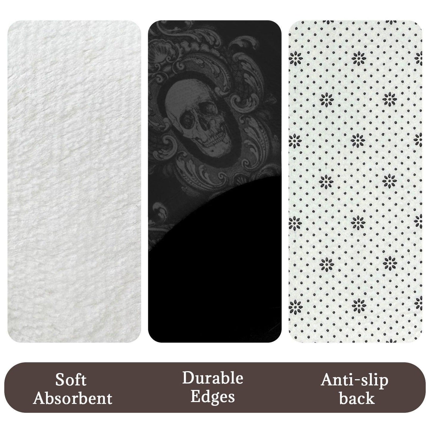 Gothic Skull Damask Bathroom Rug Set, Dark Victorian Trio Mat Decor