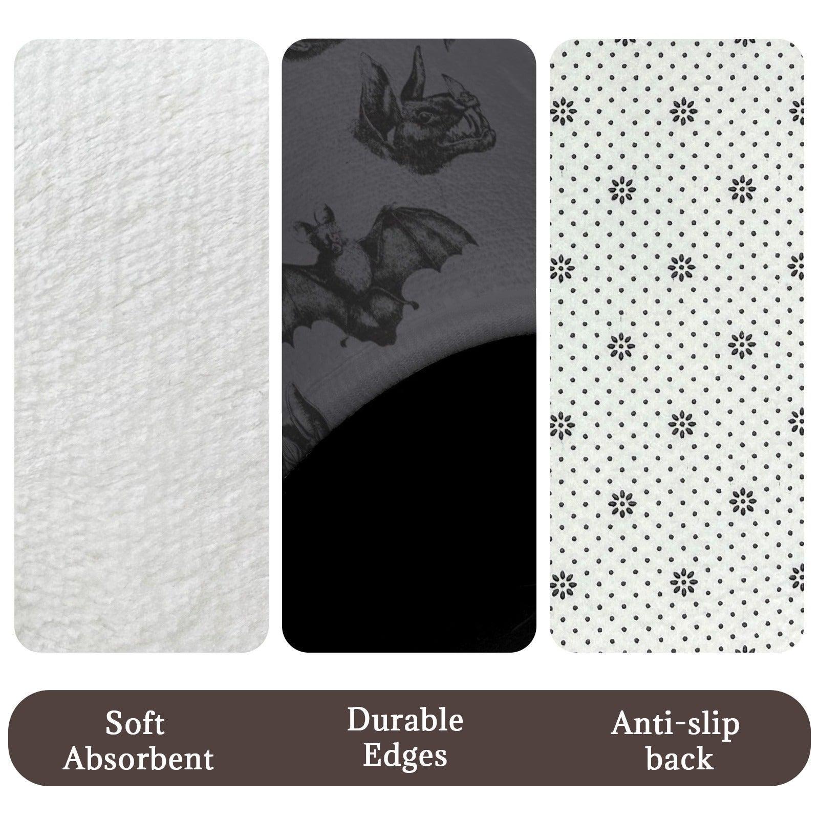 Halloween Bat Bathroom Rug Set, Charcoal Gray Spooky Toilet Trio, Gothic Bath Decor