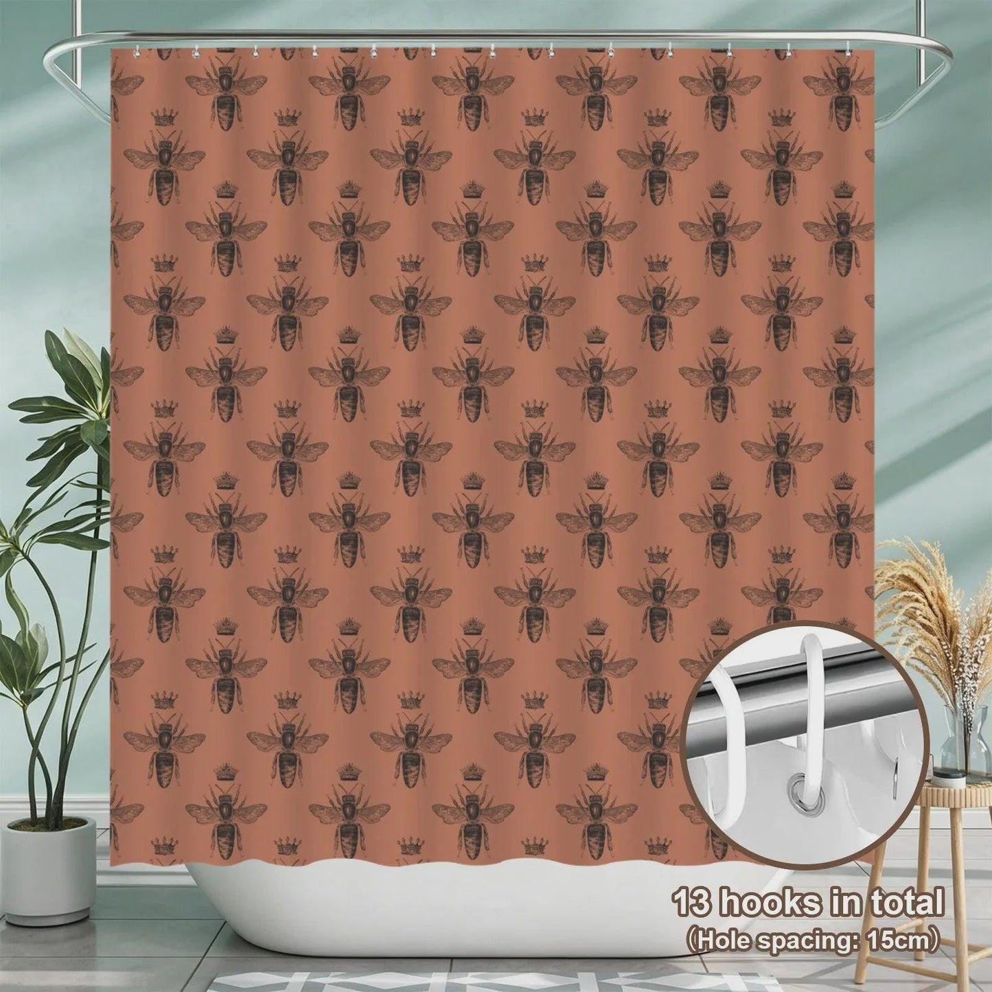 Queen Bee Terracotta Bath Mat Set, Vintage Insect Cottagecore Bathroom Rug