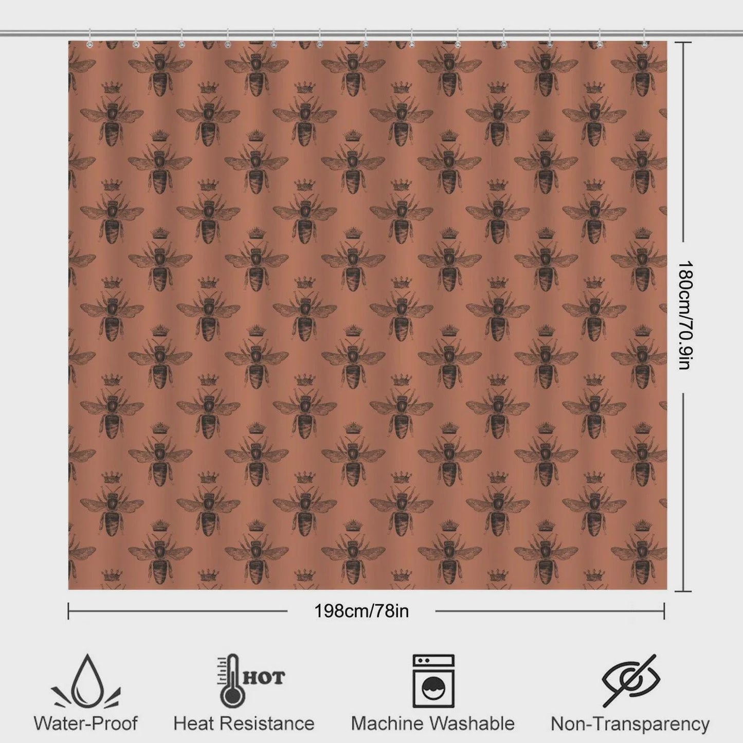 Queen Bee Terracotta Bath Mat Set, Vintage Insect Cottagecore Bathroom Rug