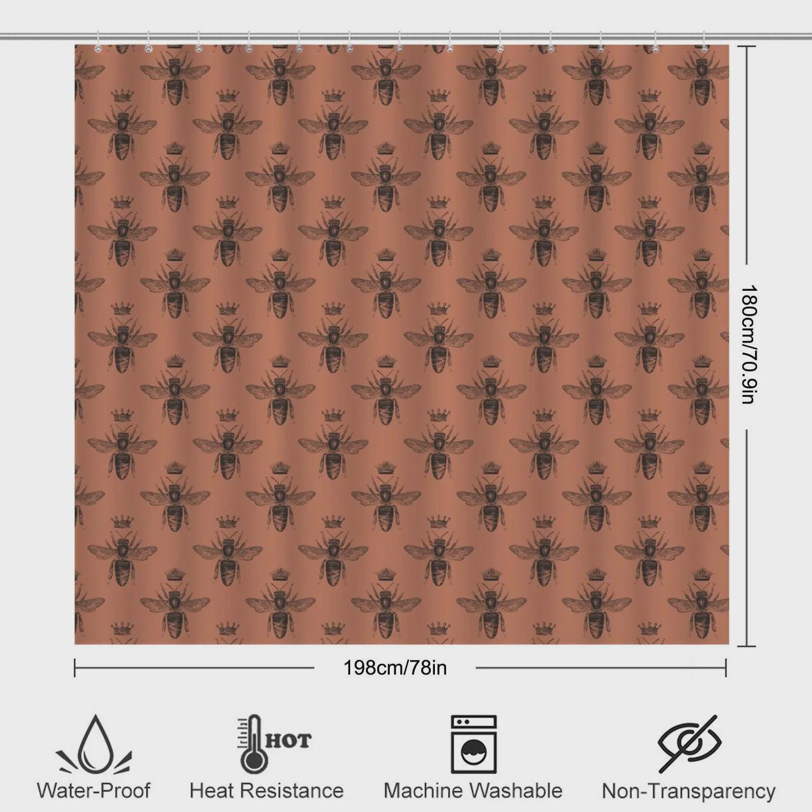 Queen Bee Terracotta Bath Mat Set, Vintage Insect Cottagecore Bathroom Rug