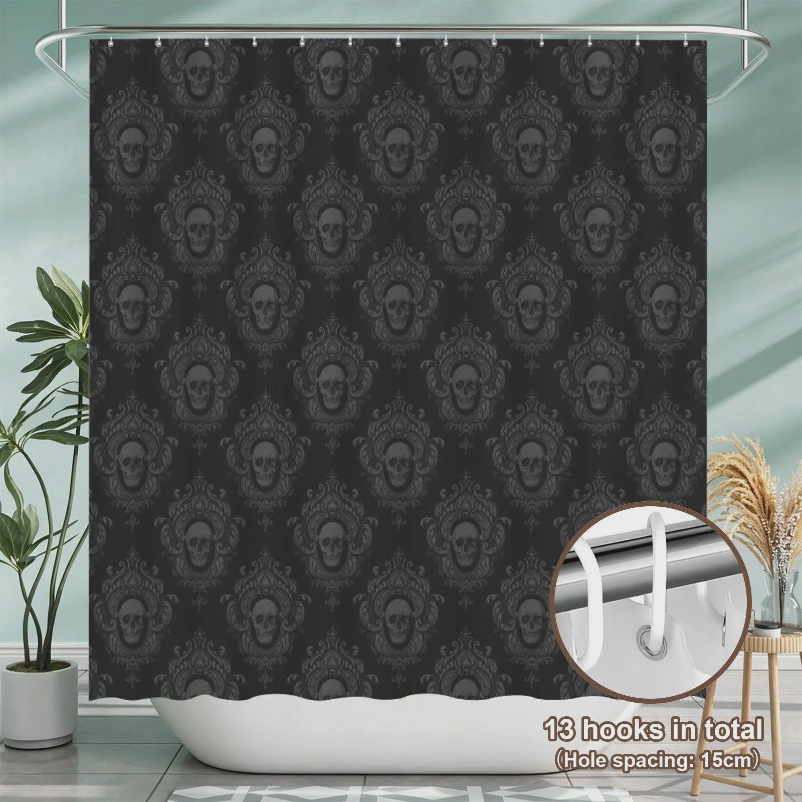Gothic Skull Damask Bathroom Rug Set, Dark Victorian Trio Mat Decor