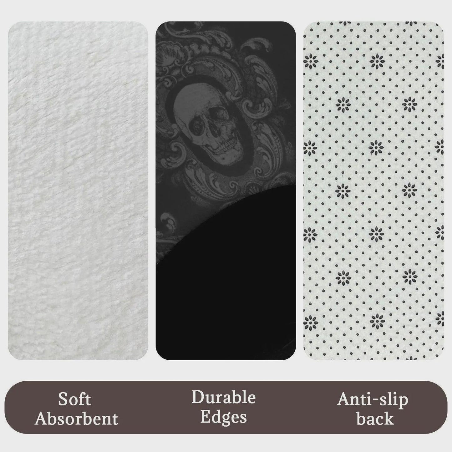 Gothic Skull Shower Curtain, Black Damask Victorian Bath Decor