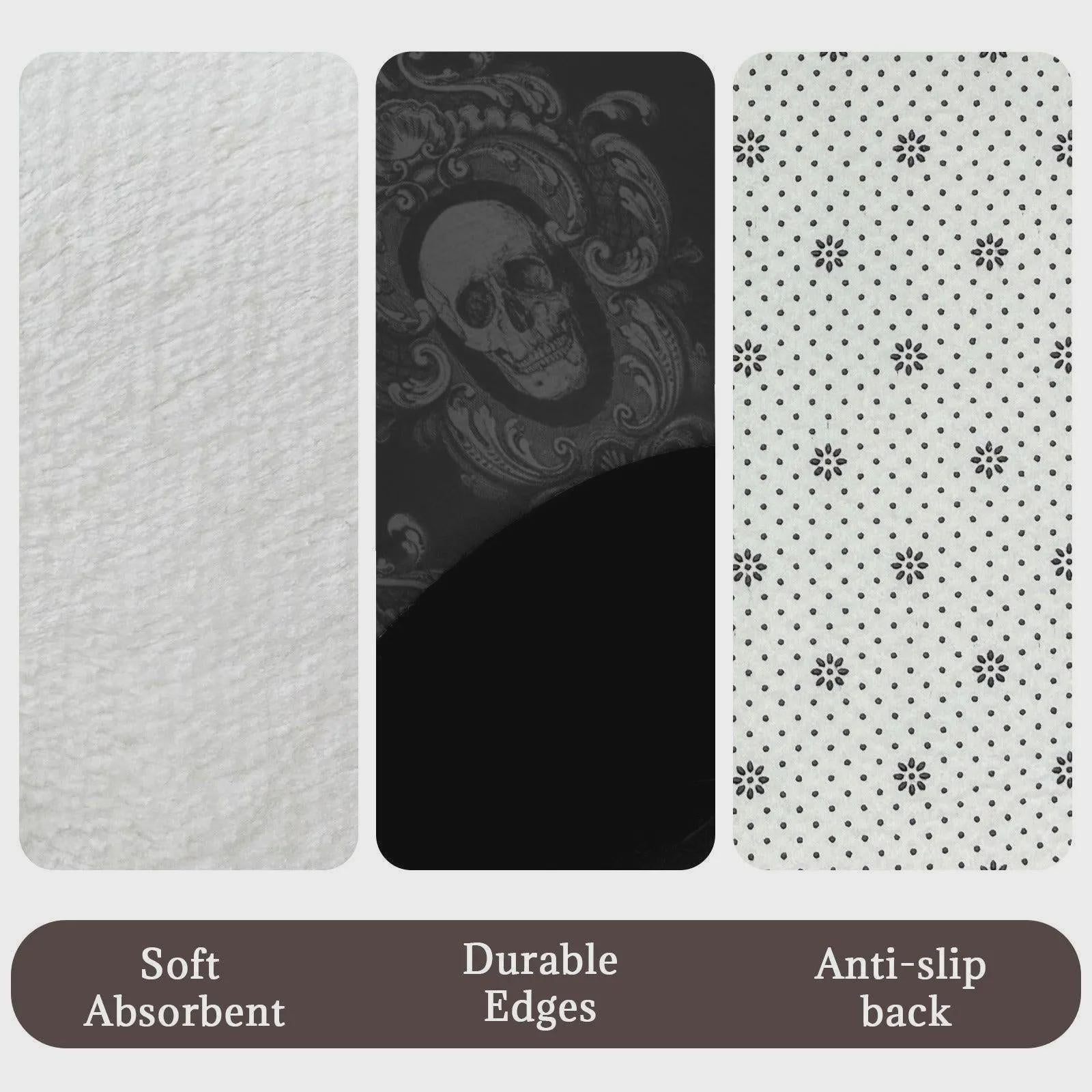 Gothic Skull Shower Curtain, Black Damask Victorian Bath Decor