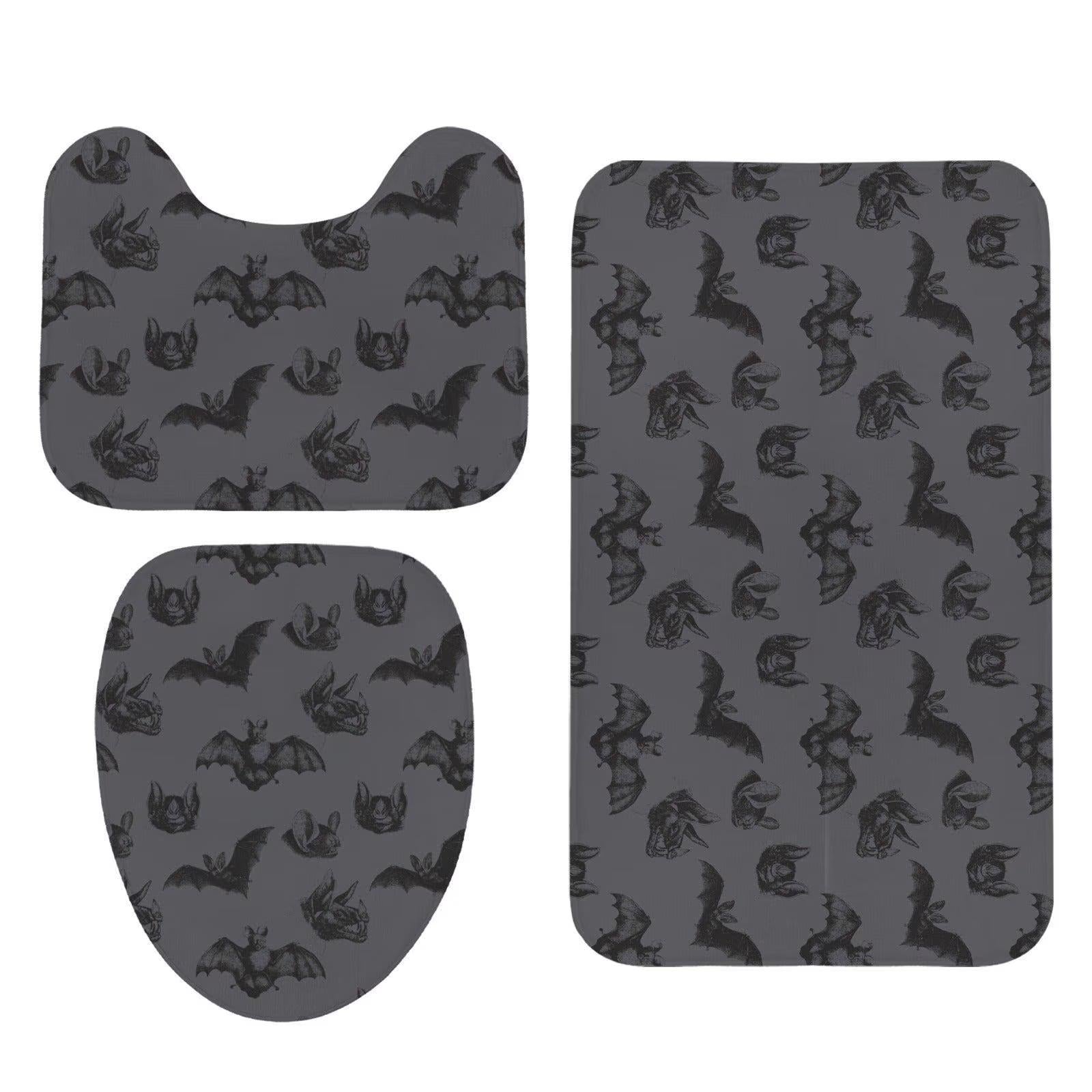Bat Shower Curtain, Gothic Bathroom Curtain in Charcoal Gray, Dark Academia Halloween Bath Decor