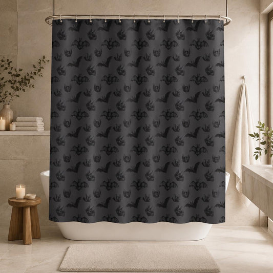 Bat Shower Curtain, Gothic Bathroom Curtain in Charcoal Gray, Dark Academia Halloween Bath Decor