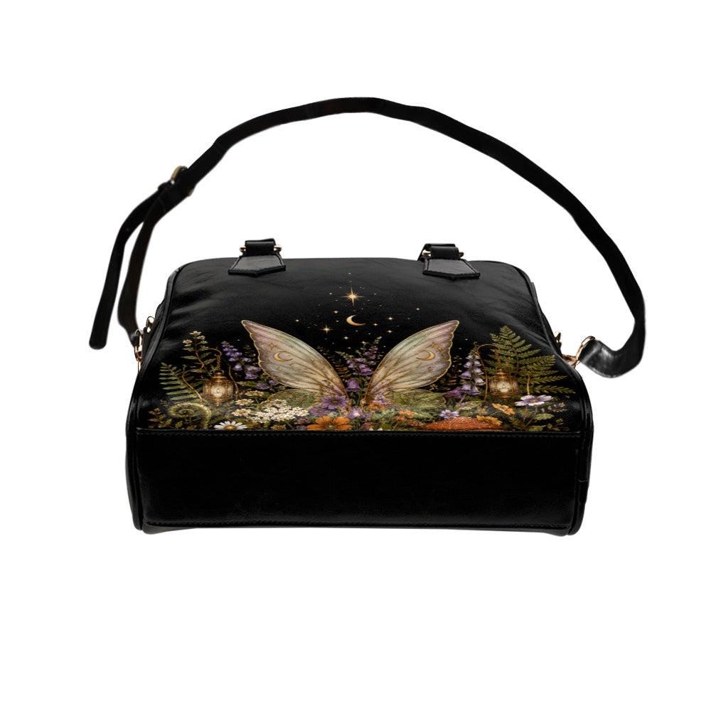 Fairycore Crossbody Bag, Moon Fairy Wings, Fern Garden Print Handbag, Vegan Leather Shoulder Purse