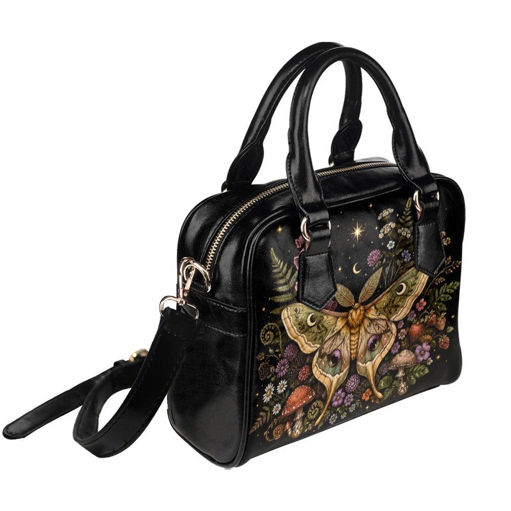 Luna Moth Satchel Handbag, Botanical Fairycore Wildflower Garden Print Purse