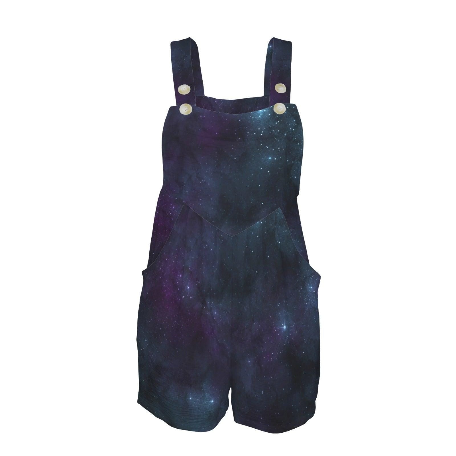 Galaxy Print Romper, Nebula Space Shortalls with Pockets, Sleeveless Summer Festival Wear