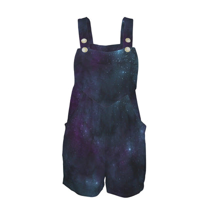 Galaxy Print Romper, Nebula Space Shortalls with Pockets, Sleeveless Summer Festival Wear
