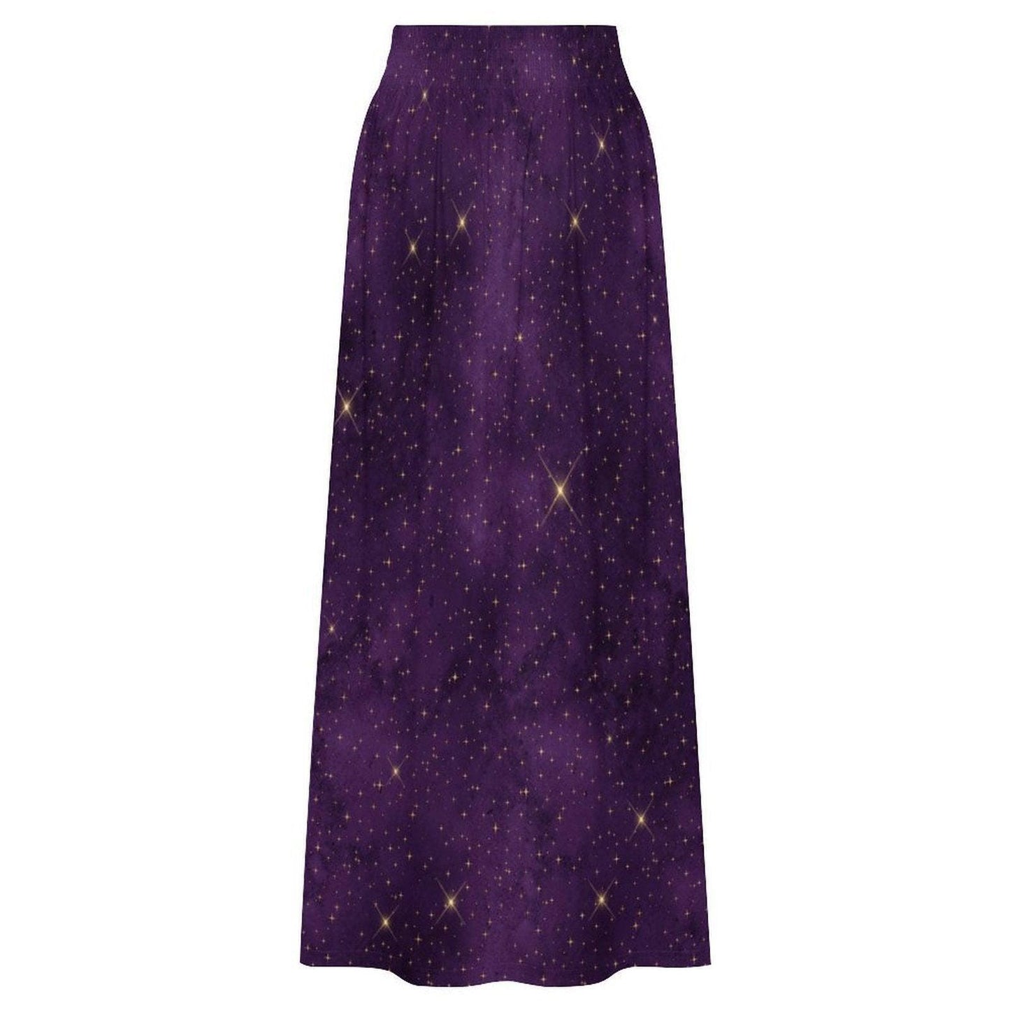 Purple Star Print Maxi Skirt, Celestial High Waist A Line, Cosmic Boho Festival Style