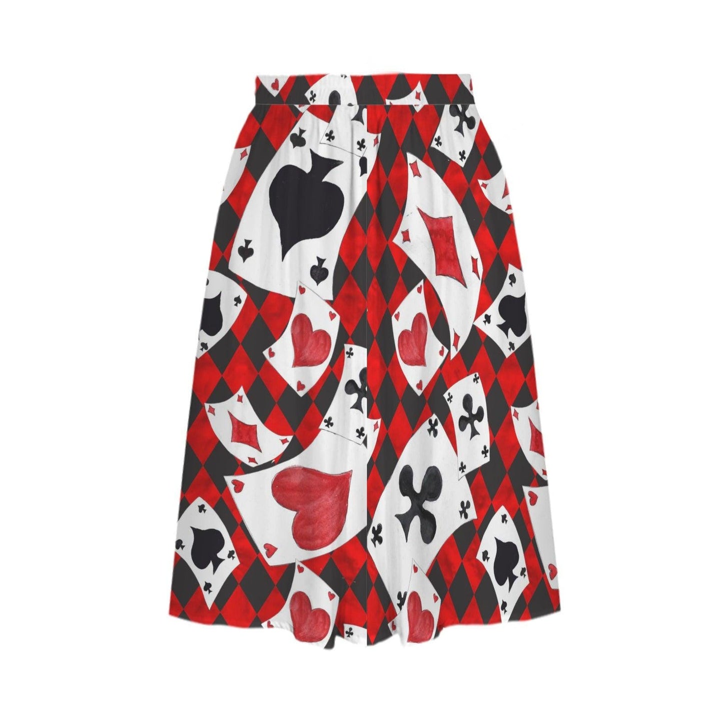 Alice in Wonderland Playing Card Midi Skirt, Queen of Hearts Costume, Pockets