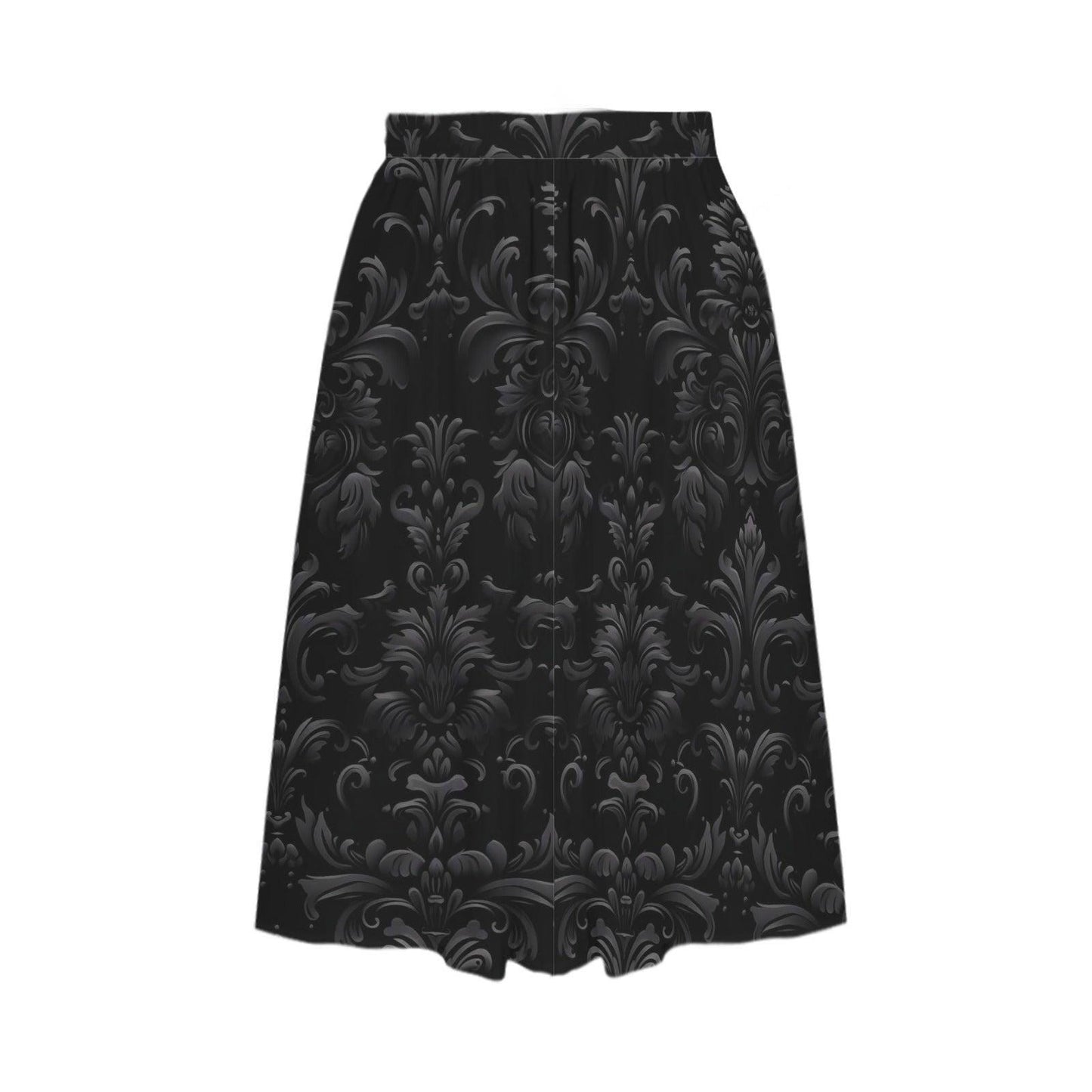 Black Damask A Line Midi Skirt with Side Pockets