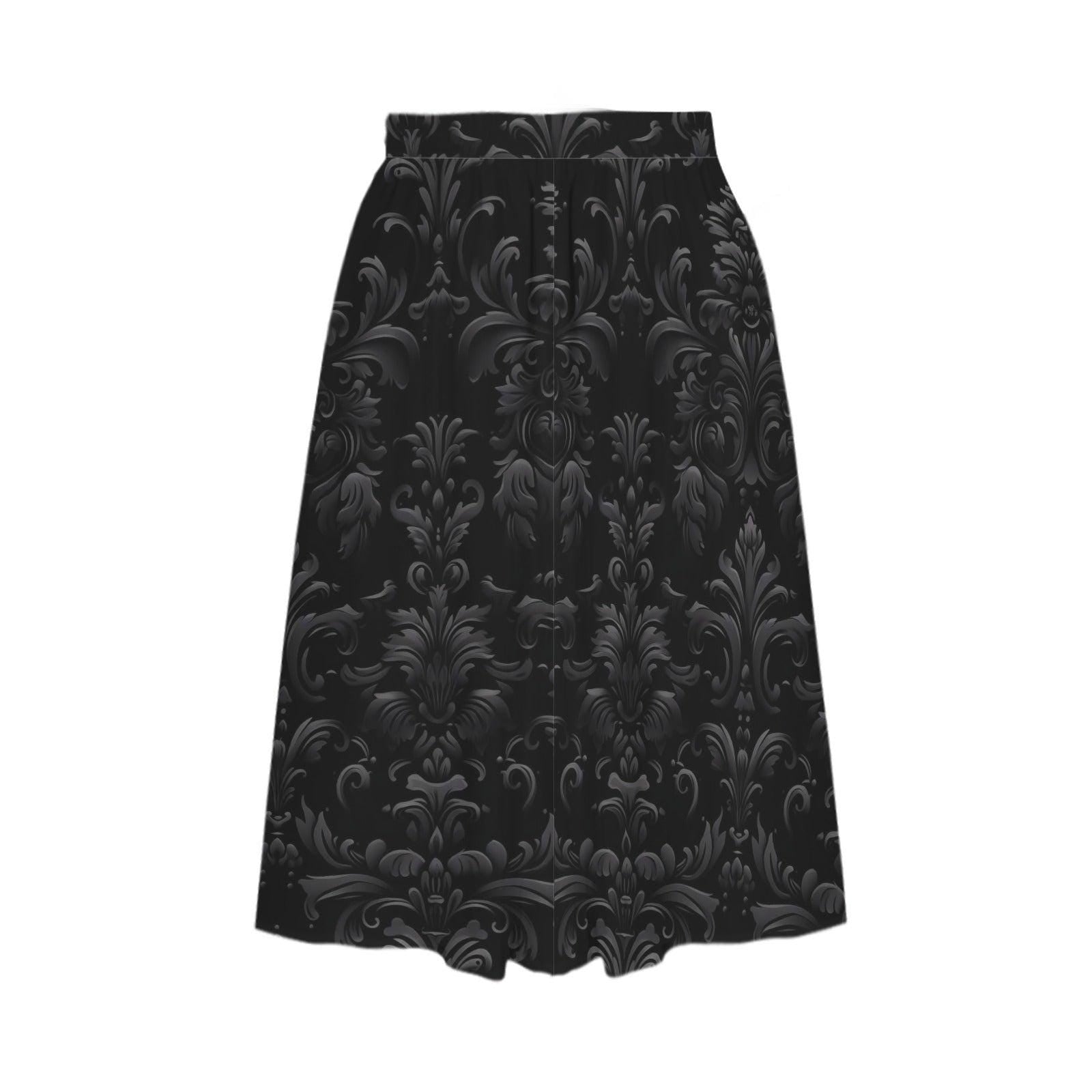 Black Damask A Line Midi Skirt with Side Pockets