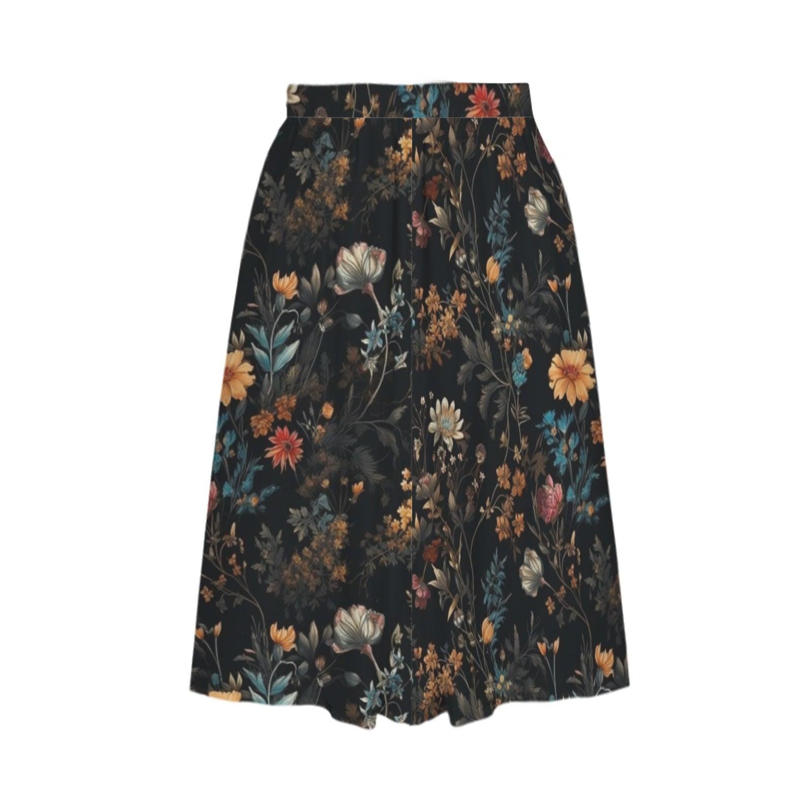 Dark Floral Midi Skirt, Moody Botanical Print, Whimsigoth A Line Flowy Skirt