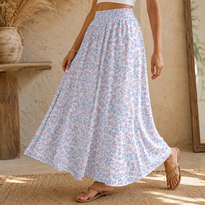 Pastel Floral Maxi Skirt, Blue Pink Meadow Print, Soft Spring Outfits