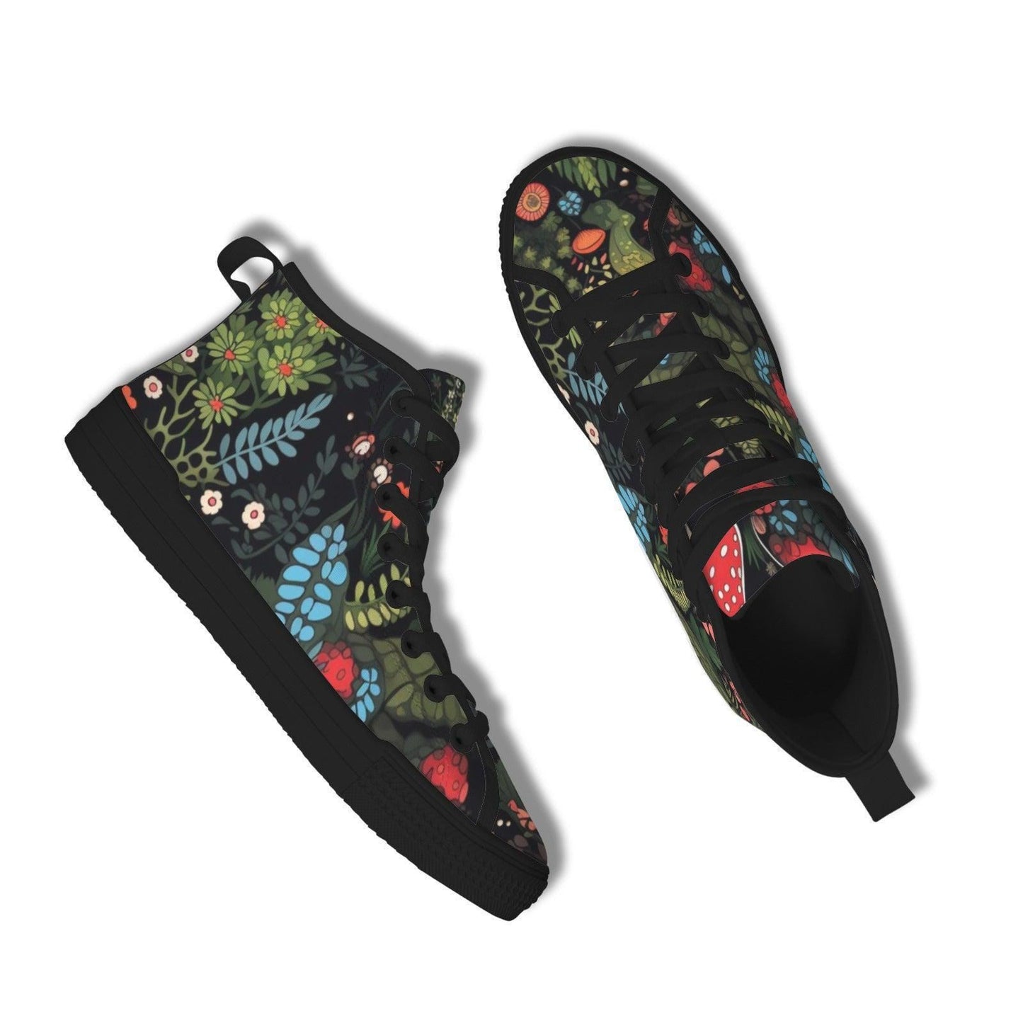 Botanical High Top Sneakers, Folk Art Wildflower Print Canvas Shoes
