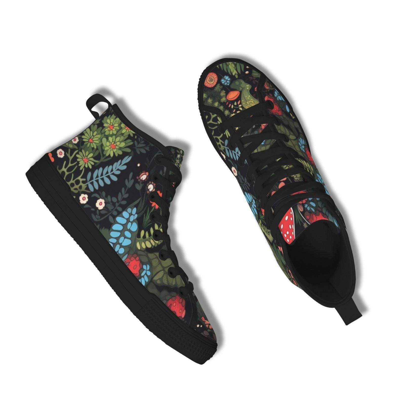Botanical High Top Sneakers, Folk Art Wildflower Print Canvas Shoes