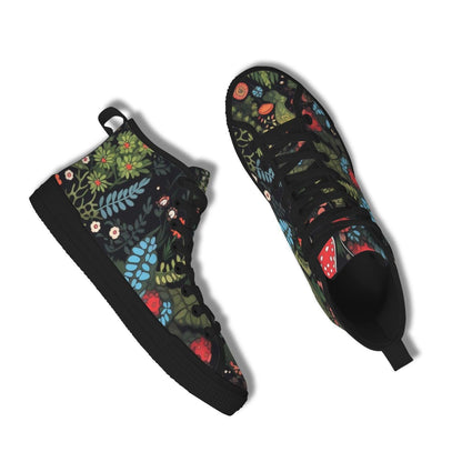 Botanical High Top Sneakers, Folk Art Wildflower Print Canvas Shoes