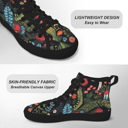 Botanical High Top Sneakers, Folk Art Wildflower Print Canvas Shoes