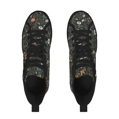 Dark Botanical Wildflower High Top Sneakers, Cottagecore Daisy Floral Canvas Shoes