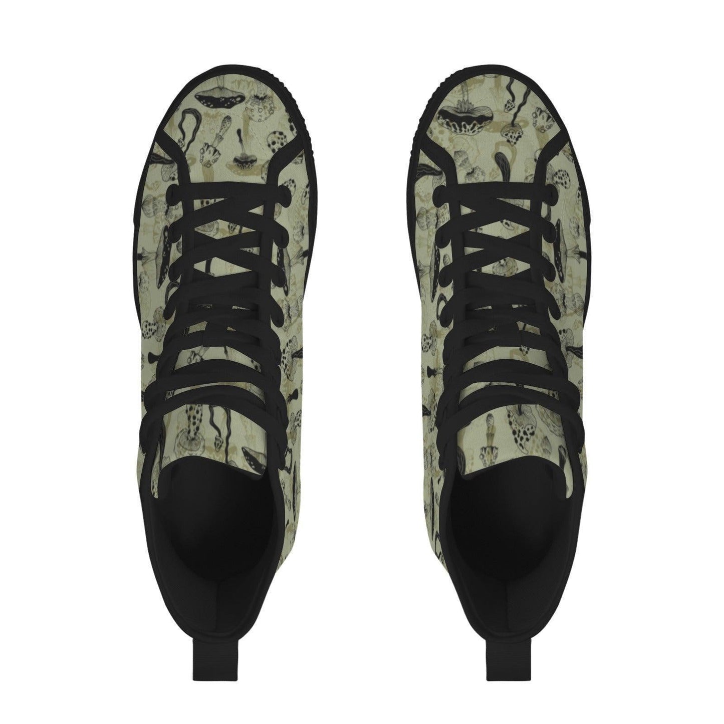 Mushroom Morel Snake Print High Top Sneakers, Sage Green Cottagecore Canvas Shoes
