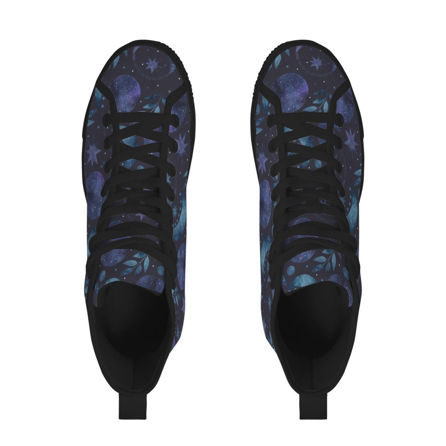 Celestial High Top Sneakers, Watercolor Moon Star Galaxy Print Canvas Shoes