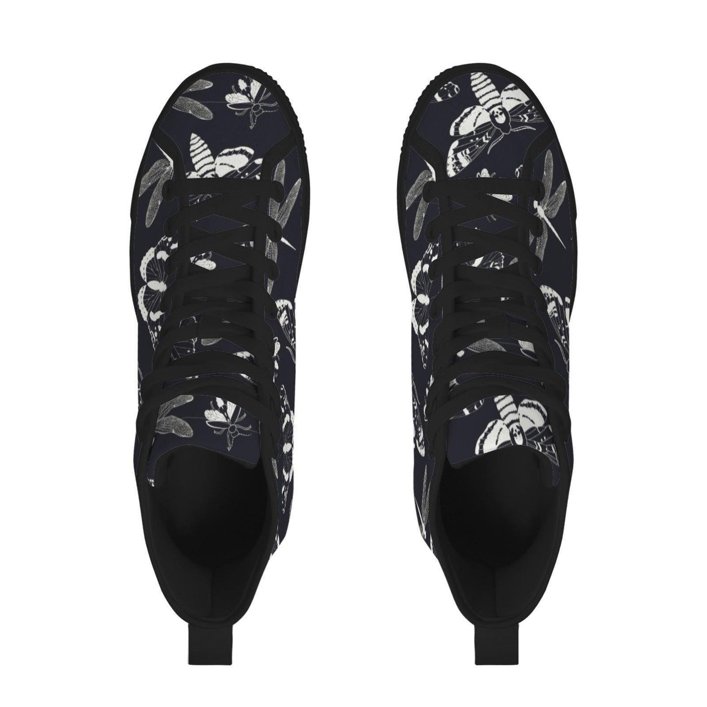 Moth Dragonfly Print High Top Sneakers, Navy Blue Canvas Shoes, Dark Academia Style