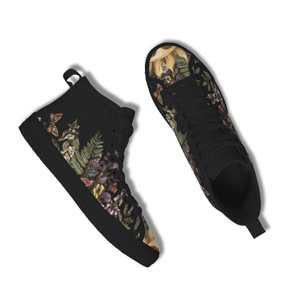 Woodland High Top Sneakers, Botanical Fern Butterfly Print Lace Up Shoes