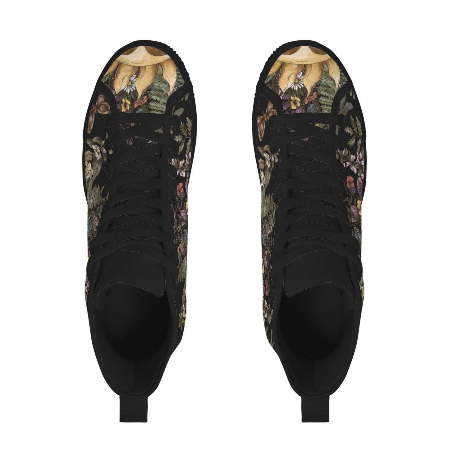 Woodland High Top Sneakers, Botanical Fern Butterfly Print Lace Up Shoes