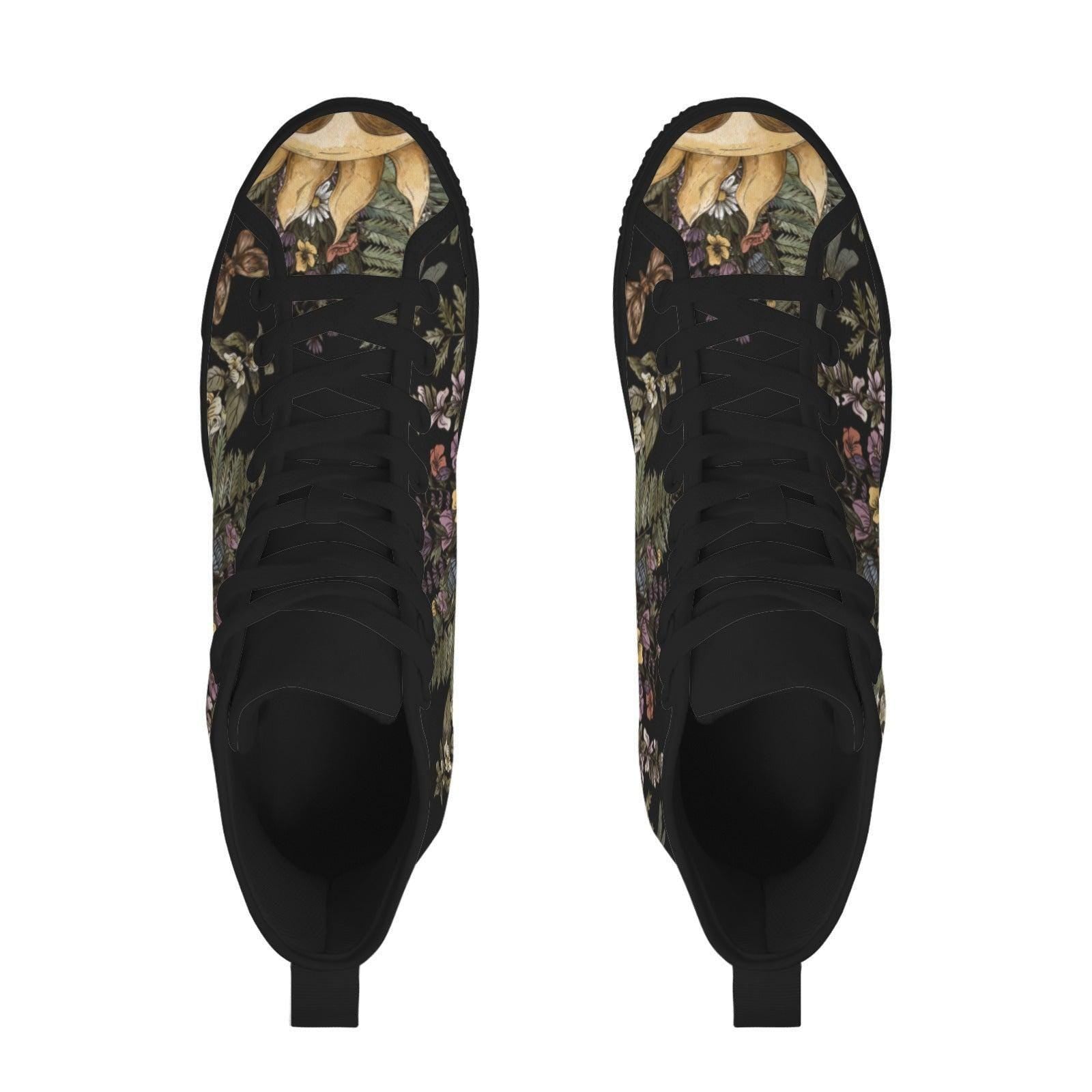 Woodland High Top Sneakers, Botanical Fern Butterfly Print Lace Up Shoes
