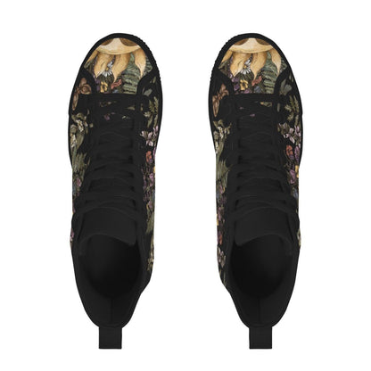 Woodland High Top Sneakers, Botanical Fern Butterfly Print Lace Up Shoes