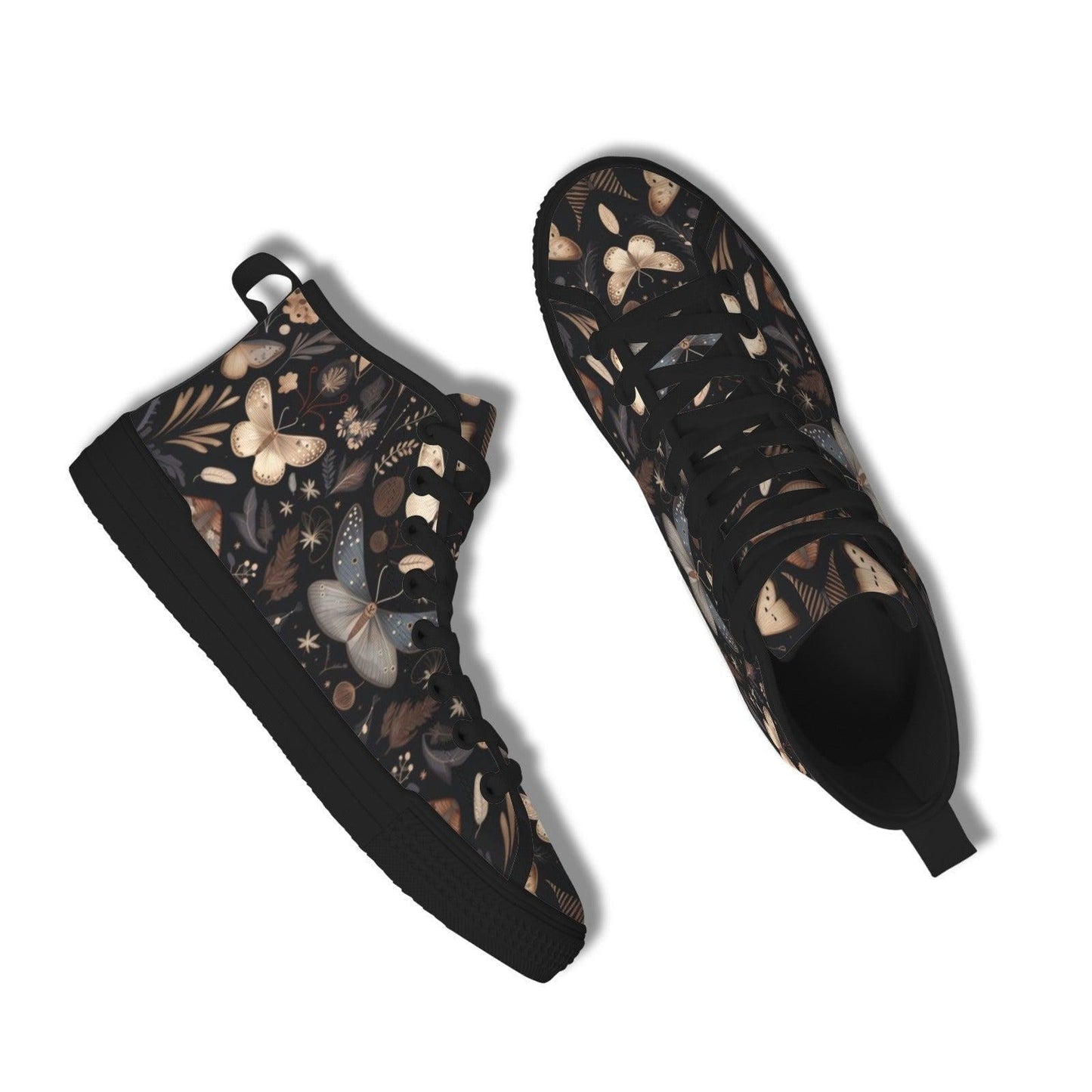 Botanical Butterfly High Top Canvas Shoes, Whimsigoth Lace Up Sneakers
